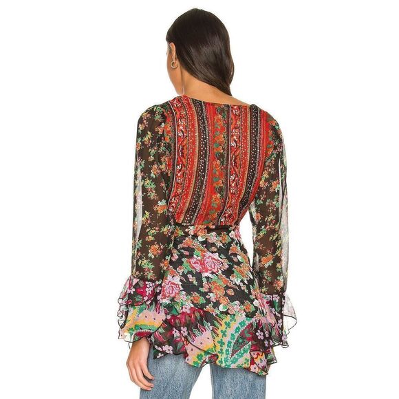 New Free People Magic Hour Wrap Top in Black Combo Size XS.. - Picture 4 of 9